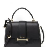 Calvin Klein Amara Hermine Leather Top Satchel, BLACK/GOLD $268 B4HP