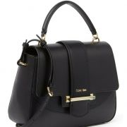 Calvin Klein Amara Hermine Leather Top Satchel, BLACK/GOLD $268 B4HP