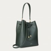 Lauren Ralph Lauren Dryden Debby Leather Drawstring Medium Bag Green/White B4HP
