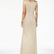 Adrianna Papell Off-The-Shoulder Sequined Long Gown Size 10 B4HP