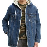 Men’s Levis Long Sherpa-Lined Hooded Trucker Jean Jacket Large B4HP