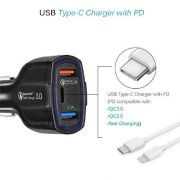 35 Watt 3-Port Fast Charging Car Charger QC 3.0 3.5A USB Ports PD Type-C B4HP