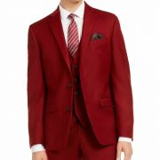 BAR III Mens Red Single Breasted Heather Slim Fit Wool Blend Suit Separate 40S B