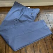 Mens Van Heusen Sateen Chino Pants Stretch Straight Fit 34×32 B4HP Blue Indigo