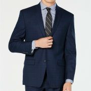 Andrew Marc Men’s Modern-Fit Navy Plaid Suit 36S / 29 x 30 Flat Pant $395 B4HP