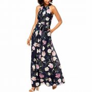 SLNY Womens Maxi Dress Floral Halter Navy Multi SIZE 10 B4HP