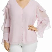 Vince Camuto Women’s Plus Size Tiered Ruffle Long Sleeve Button Front Blouse 3X