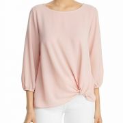 Status by Chenault Womens Twist Front 3/4 sleeve Crewneck Neck Top