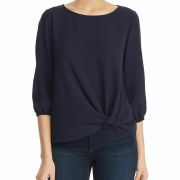 Status by Chenault Womens Twist Front 3/4 sleeve Crewneck Neck Top
