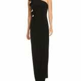 Women Halston Heritage Flounce One-Shoulder Crepe Column Gown with Slit