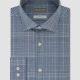 Michael Kors Men Slim-Fit Airsoft Blue White Plaid Button Dress Shirt B4HP