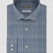 Michael Kors Men Slim-Fit Airsoft Blue White Plaid Button Dress Shirt B4HP