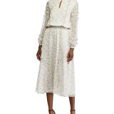Lauren RALPH LAUREN Ivory Floral Long Sleeve Jewel Neck Midi Sheath Dress B4HP