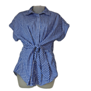 Lauren Ralph Lauren Veanna Short Sleeve Tie Waist Gingham Shirt Size M B4HP