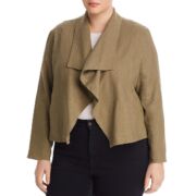 Women Plus Size Bagatelle Draped Open Front Linen Jacket Rosemary 2X