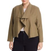 Women Plus Size Bagatelle Draped Open Front Linen Jacket Rosemary 1X