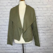Women Plus Size Bagatelle Draped Open Front Linen Jacket Rosemary 2X