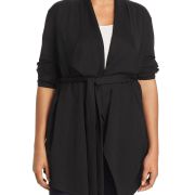 BAGATELLE Womens Plus Size Black Belted Draped Collar Open Front Wrap Jacket