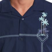 Cubavera Mens Palm Tree Embroidered Casual Shirt Dress Blues, L B4HP