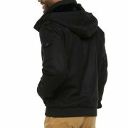 Men’s Vintage Leather Wool-Blend Hooded Bomber Jacket Black Size M B4HP