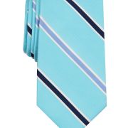 Club Room Men’s Aqua Blue Wyatt Stripe Silk Blend Necktie One Size B4HP