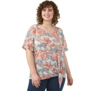 WomenStatus by Chenault Plus Size Sweater Knit Side Tie Floral Print Top 1X B4HP