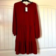 Women Style and Co Long Sleeve Solid Knit Dress Tiered Size medium Merlot