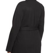 BAGATELLE Womens Plus Size Black Belted Draped Collar Open Front Wrap Jacket