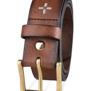 SUN STONE Mens Brown Adjustable Logo Faux Leather Casual Belt M 34-36 B4HP