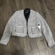 New Women Bagatelle Metallic-Tweed Jacket white Sz Small B4HP