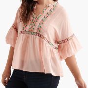 Lucky Brand Plus Size 1X Embroidered Peasant Top Bright Orange B4HP