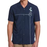 Cubavera Mens Palm Tree Embroidered Casual Shirt Dress Blues, L B4HP