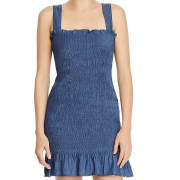 Women Do and Be Smocked Mini Dress Size M Denim Blue B4HP Used