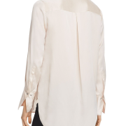 Women Ellie Tahari BLAZE SATIN Long Sleeve V-Neck BLOUSE Cream L B4HP