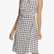 NWT Kenneth Cole New York Women’s City Grid Gathered Belted Dress Size 8 B4HP