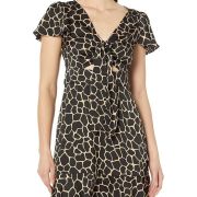 Michael Kors Women’s Giraffe-Print Tie Cutout Dress Khaki 6 B4HP