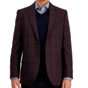 NAUTICA Men’s Modern-Fit Plaid Tweed Sport Coat Burgundy 40L B4HP