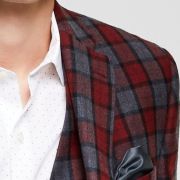 Bar III Men’s Slim-Fit Plaid Suit Jacket Red/Grey 36R B4HP $425