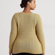 Lauren Ralph Lauren Women’s Plus Size Cable-Knit Crewneck Sweater Gold 2X B4HP