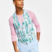 Bar III Men’s Slim-Fit Floral-Print Suit Vest Bluepink Floral M B4HP
