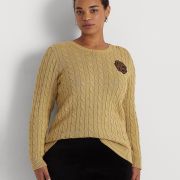 Lauren Ralph Lauren Women’s Plus Size Cable-Knit Crewneck Sweater Gold 2X B4HP