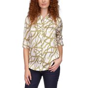 MICHAEL MICHAEL KORS Women’s Chain Logo-Print Button Shirt White/Gold Top B4HP