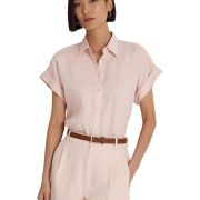 Lauren Ralph Lauren Women’s Linen Short-sleeve Shirt (XL, Pale Pink) B4HP