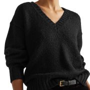 Lauren Ralph Lauren Women’s Glimmer V-Neck Sweater Polo Black Lurex L B4HP