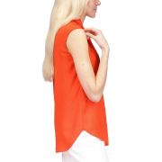 MICHAEL MICHAEL KORS Women’s Pinstripe Crepe Pleated Top V Neck Orange B4HP