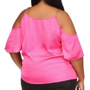 MICHAEL MICHAEL KORS Women’s Pink Chain Straps Flutter Sleeve V Neck Top 3X B4HP