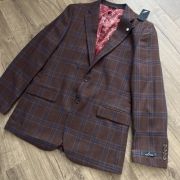 NAUTICA Men’s Modern-Fit Plaid Tweed Sport Coat Burgundy 40L B4HP