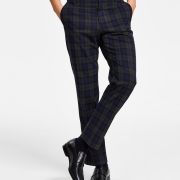 TOMMY HILFIGER Men’s Modern-Fit Blue & Gray Check Dress Pants 38×30 B4HP