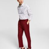 Bar III Men's Slim-Fit Red Solid Suit Red Pants B4HP