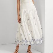 Women Lauren Ralph Lauren Cotton Swiss Dot Midi Skirt Whiteblue B4HP